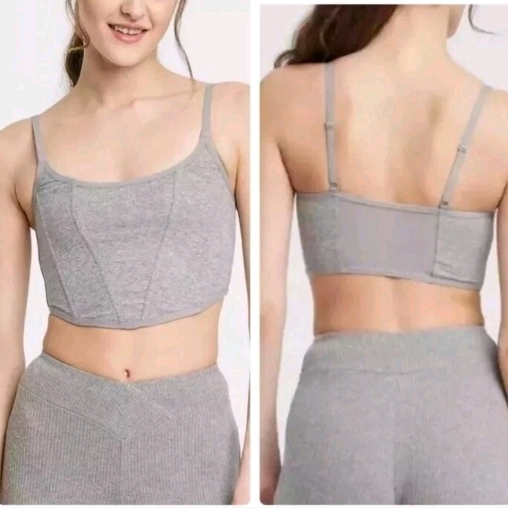 Colsie Gray Corset Style Crop Top Medium - Picture 8 of 8